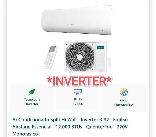 Ar Split Fujistu Airstage INVERTER 12000 BTUs + Novo + Nota + 1 Ano Garantia+ Cartão 12x*!
