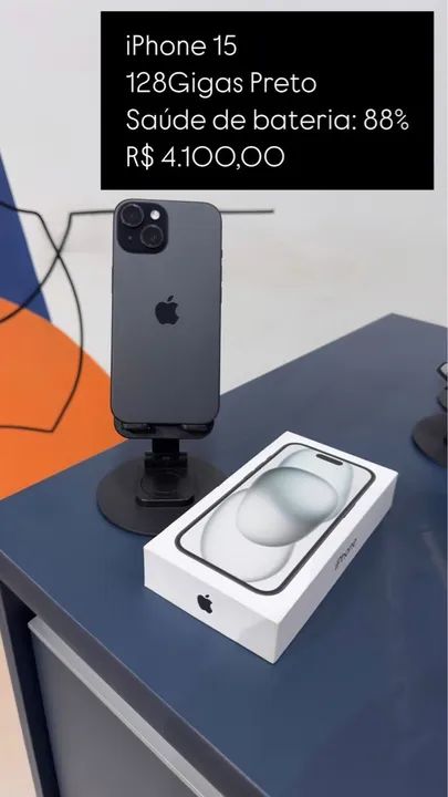iPhone 15 128GB Preto - Saúde da bateria: 88% Semi novo 