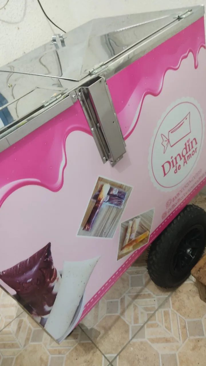 Carrinho De Açai Dindin Gourmet Picolé Com Guarda-sol Inox  + 2 Kit Placa Gel de Gelo - Foto 5