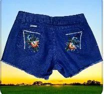 Shorts Jeans Bordado Azul Floral - Foto 3