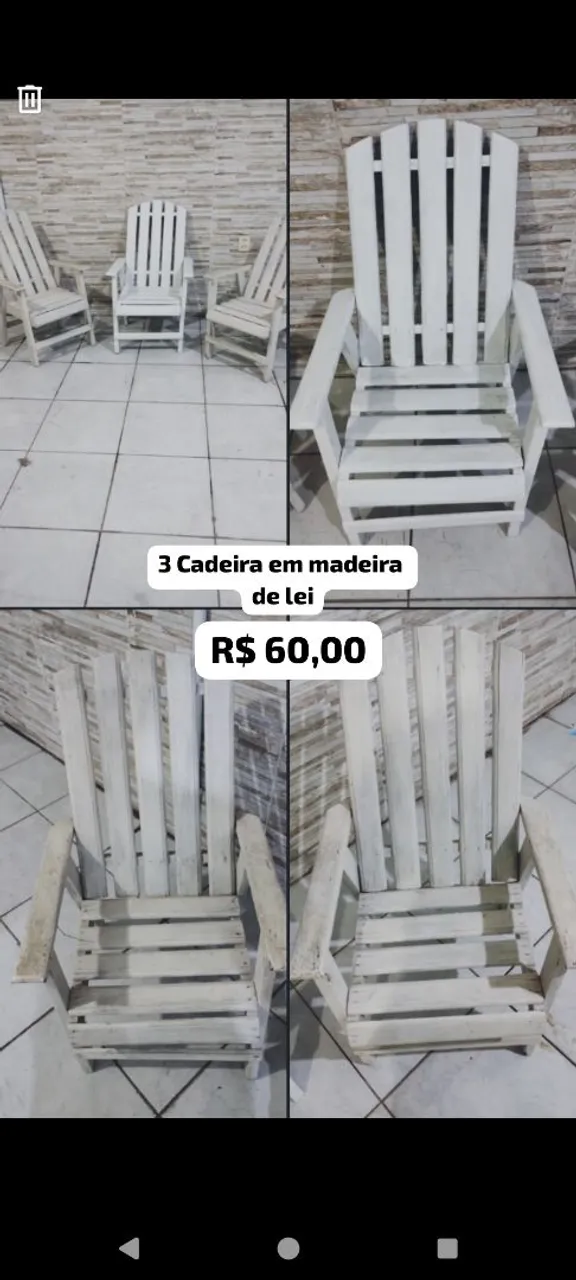 3 Cadeiras de Madeira Brancas