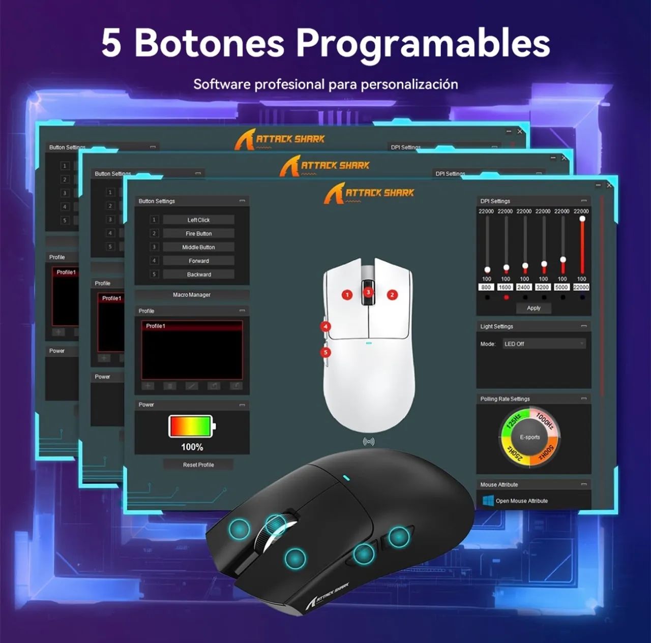 Mouse Attack Shark X11 Paw3311 Gaming Base Charging Rgb Black - Foto 5