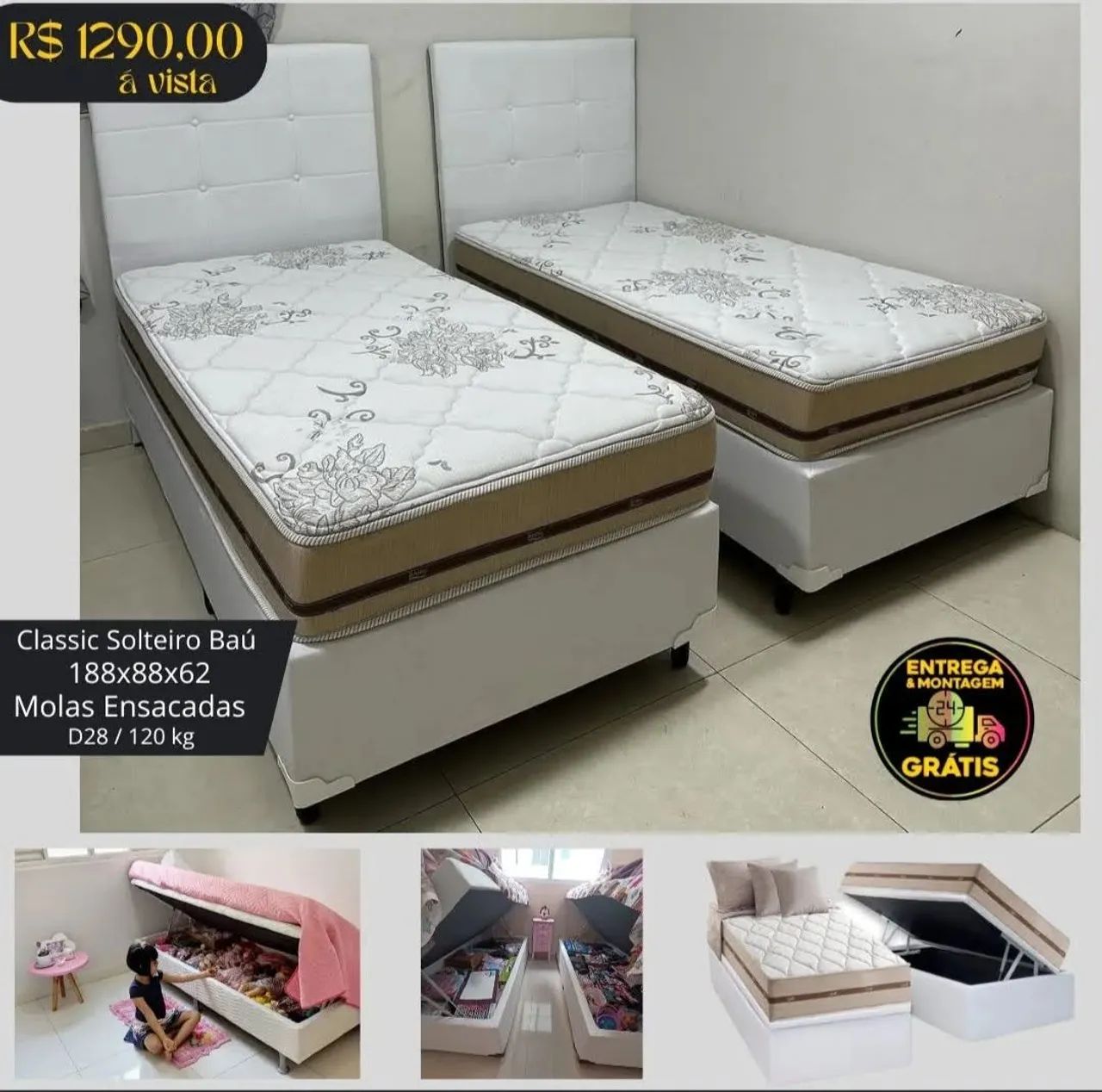 Cama Box Solteiro Molas Ensacadas