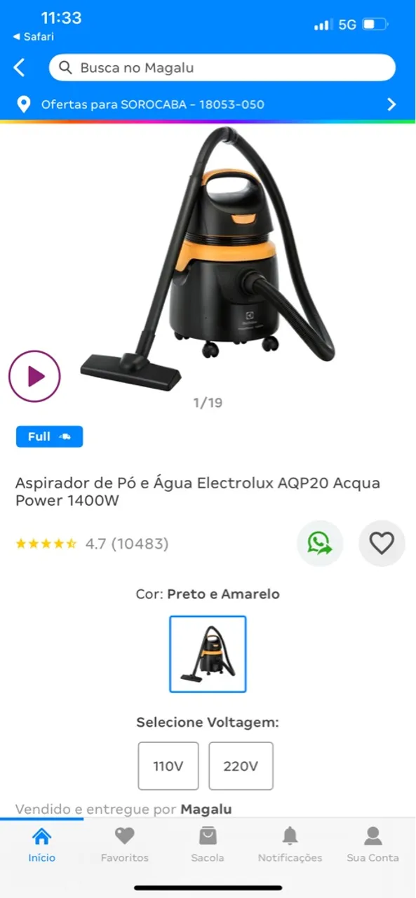 Aspirador de Pó e Água Electrolux AQP20 Acqua Power 1400W