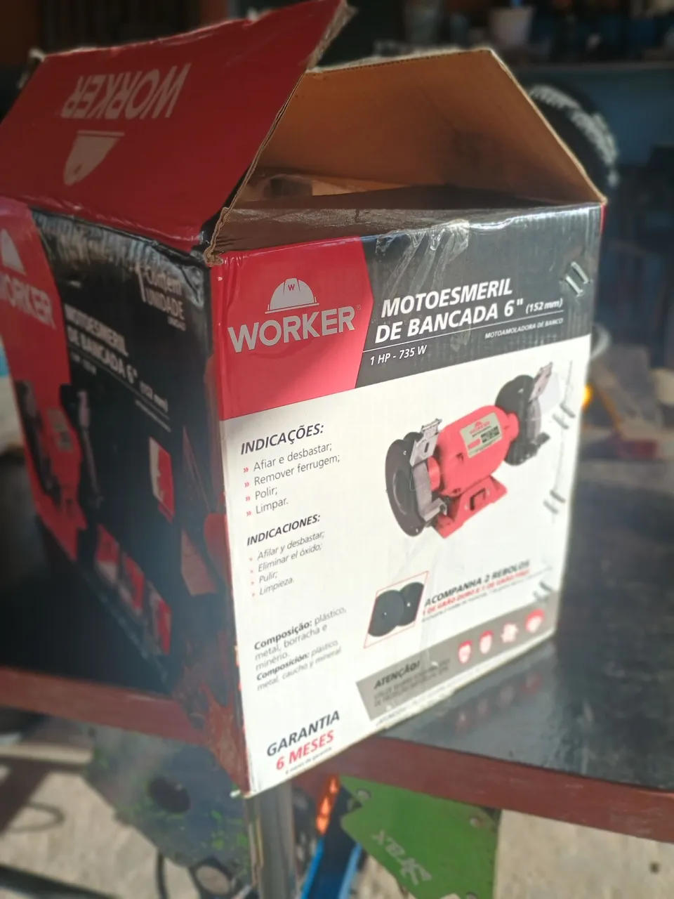 Motoesmeril de bancada Worker 6 polegadas 1cv/735W