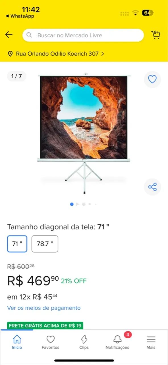 Tela de Projeção 71 polegadas