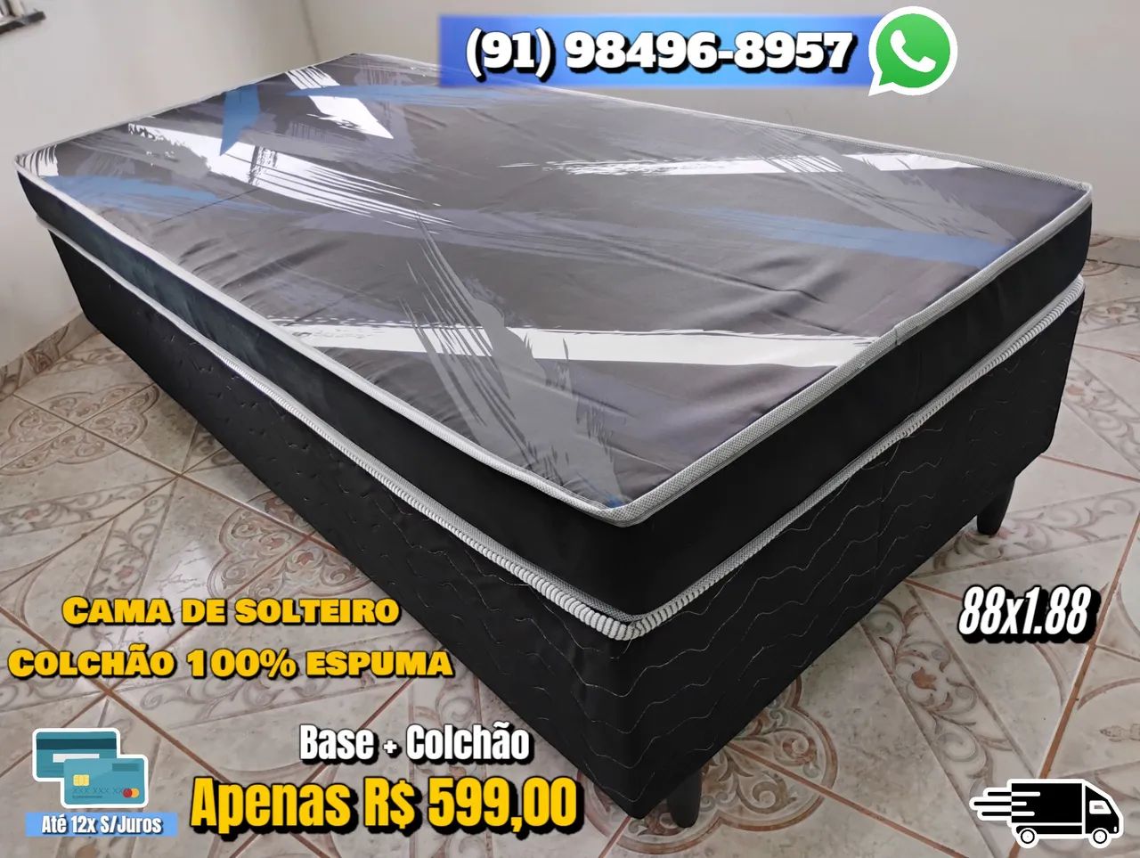 Cama de Solteiro com Colchão 100% Espuma - Base + Colchão