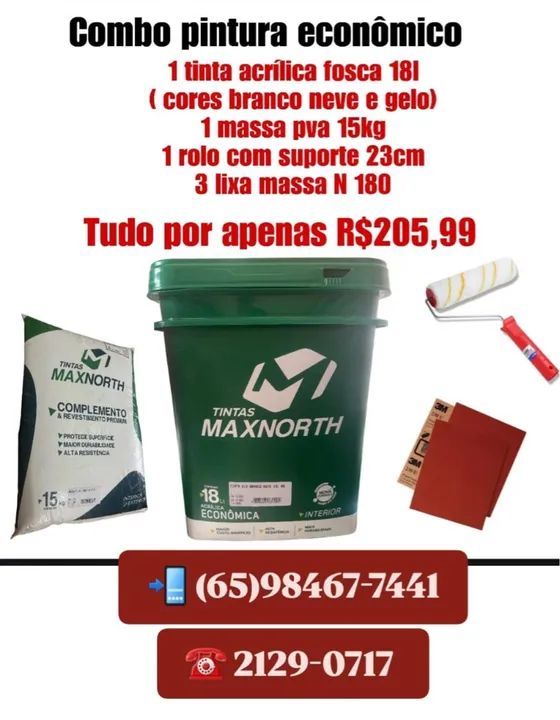 Combo Pintura Econômico - Tinta, Massa, Rolo e Lixa