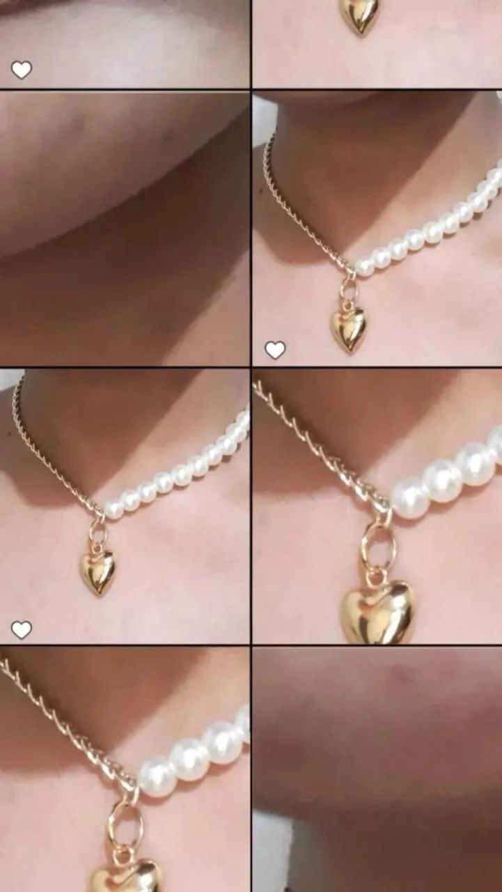 Colar de pérolas com pingente de coração