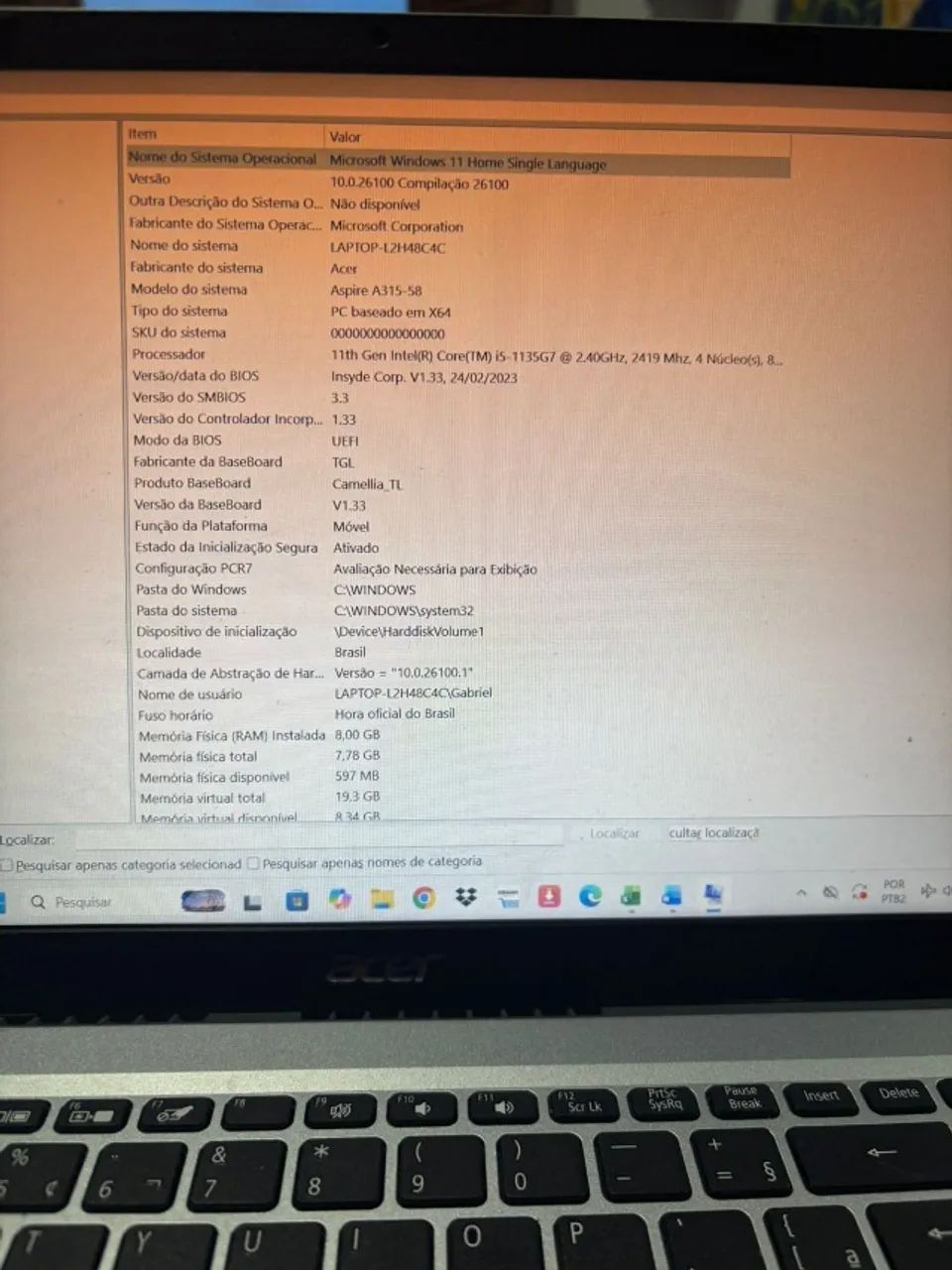 NOTEBOOK ACER CORE i5 11ª GERAÇÃO / PARA VENDER HOJE! - Foto 3