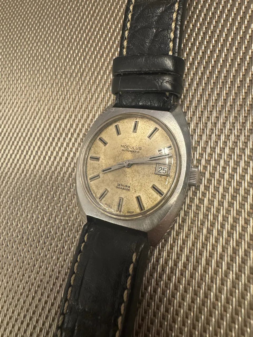 Relógio modulus vintage automático 25 rubis pulseira de couro raro para colecionador - Foto 2