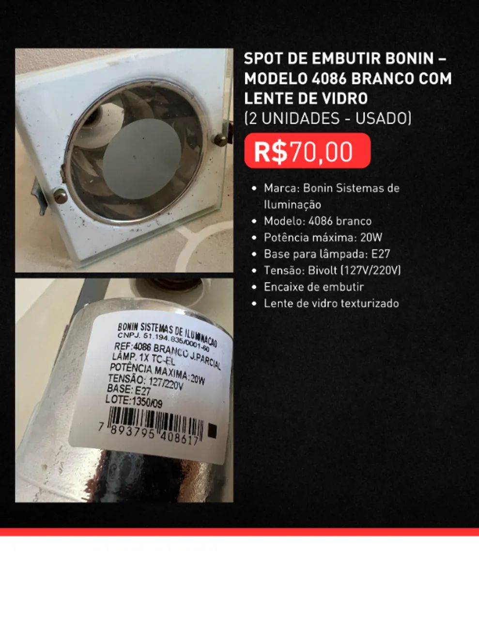 Spot de embutir Bonin - modelo 4086 branco com lente de vidro