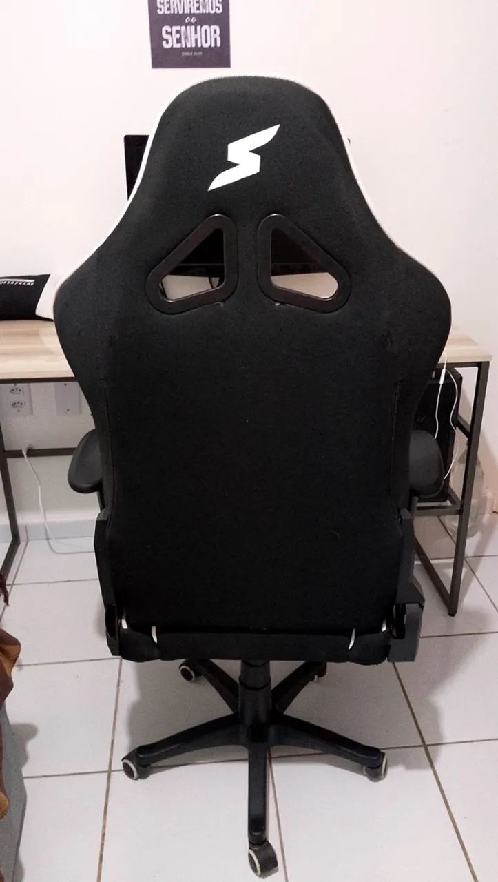 Cadeira Gamer SuperFrame Tecido Preto e Branco (Com detalhe nas rodinhas) - Foto 3