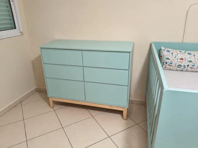 Conjunto Quarto de Bebê - Berço Mini Cama com colchão + Cômoda + Poltrona + Puff + Mesa - Foto 5