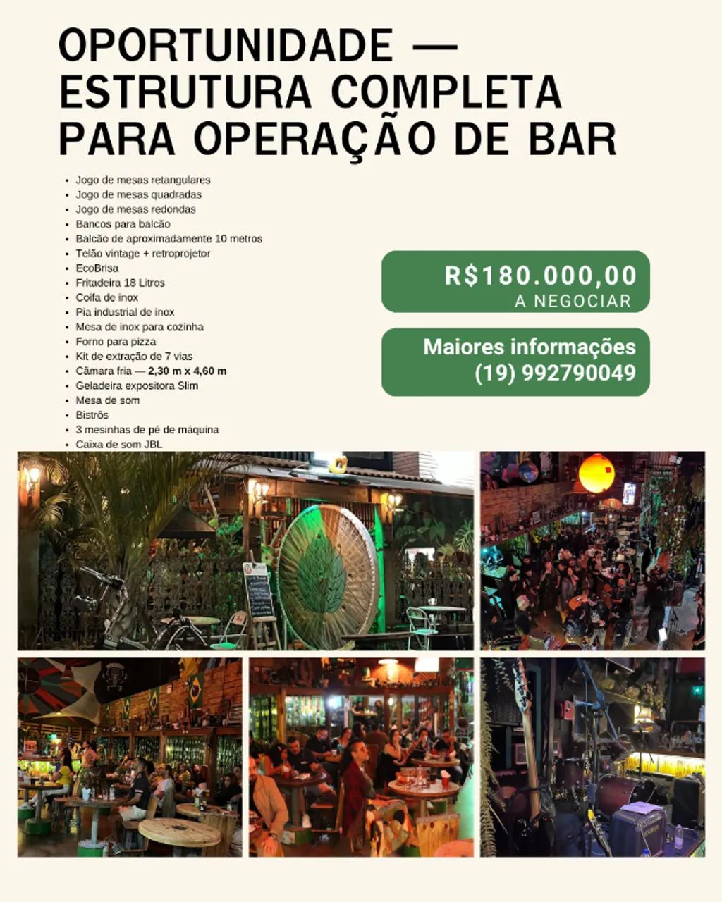 Oportunidade - Estrutura completa para operação de bar