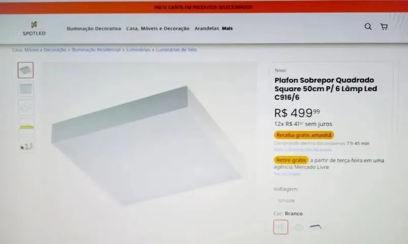 Luminária / Plafon Sobrepor 50x50cm 6 Lâmpadas - Foto 4