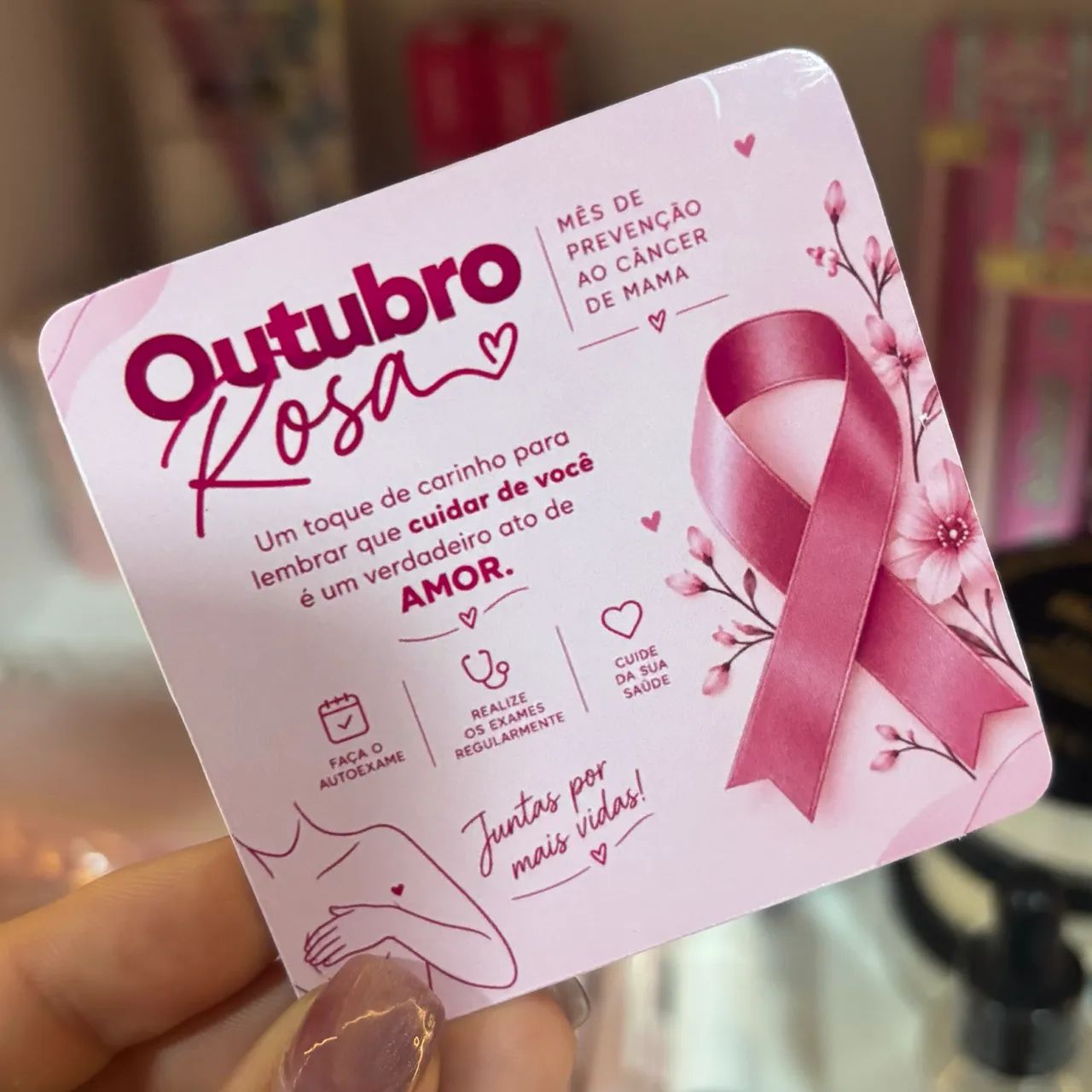 Outubro Rosa (Card + Chaveiro Rosa de Cetim) - Foto 3