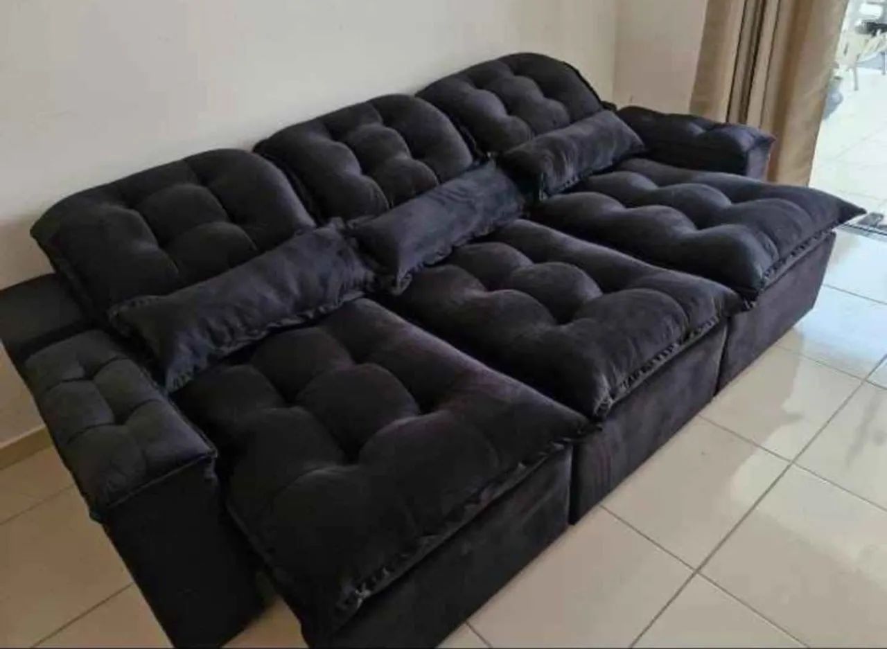Sofá retrátil 3 lugares com espuma extra 