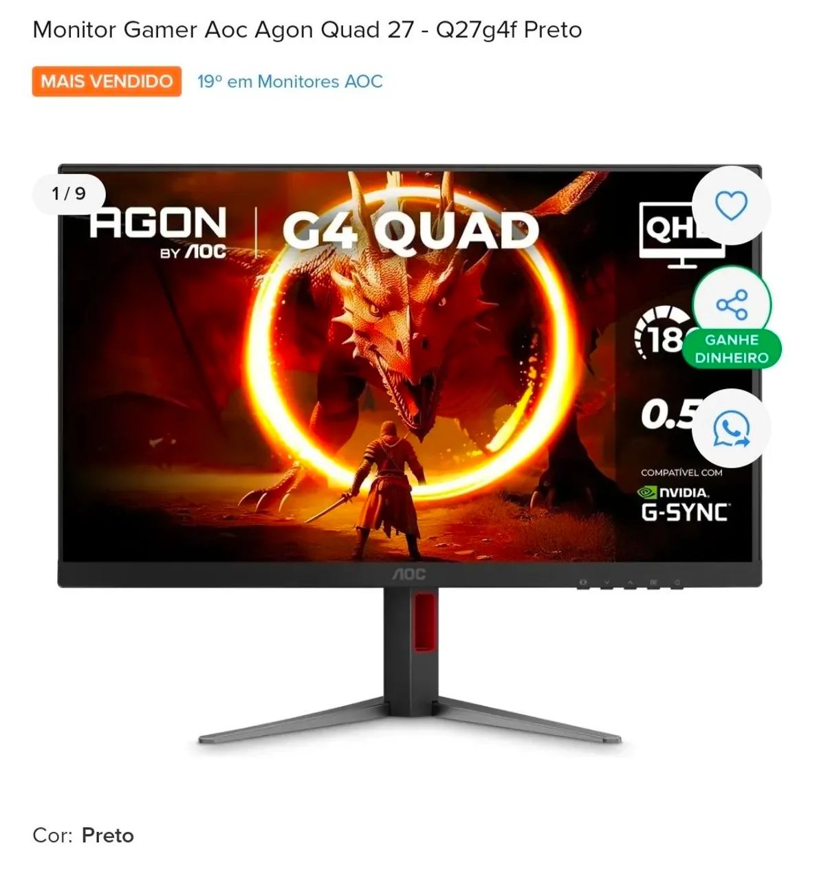 Monitor Gamer AOC 27 polegadas 180hertz - Foto 2