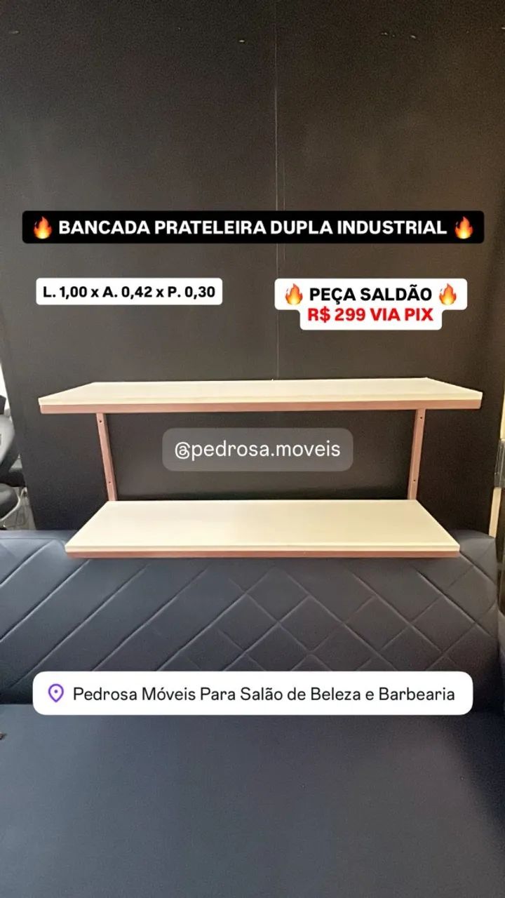 Bancada Industrial Prateleira Dupla Rose com Branco Nova Para Salão de Beleza