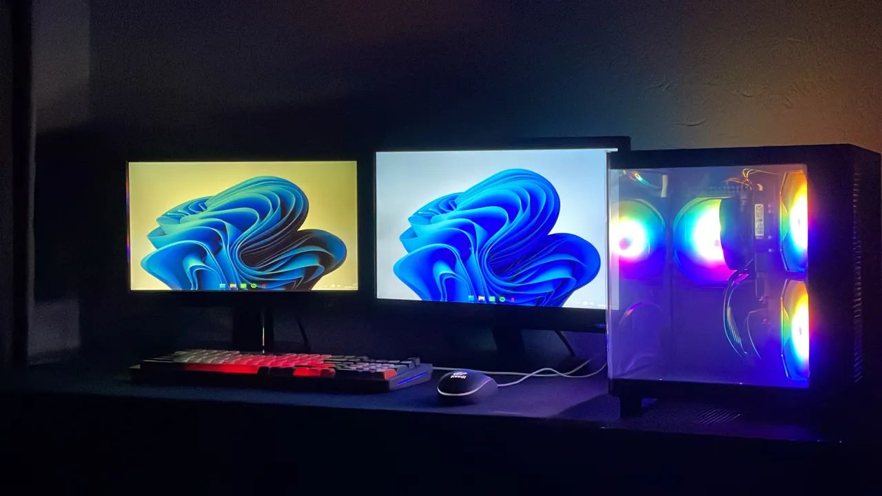 Pc Completo Aquário, 2 Monitores, Teclado e Mouse 