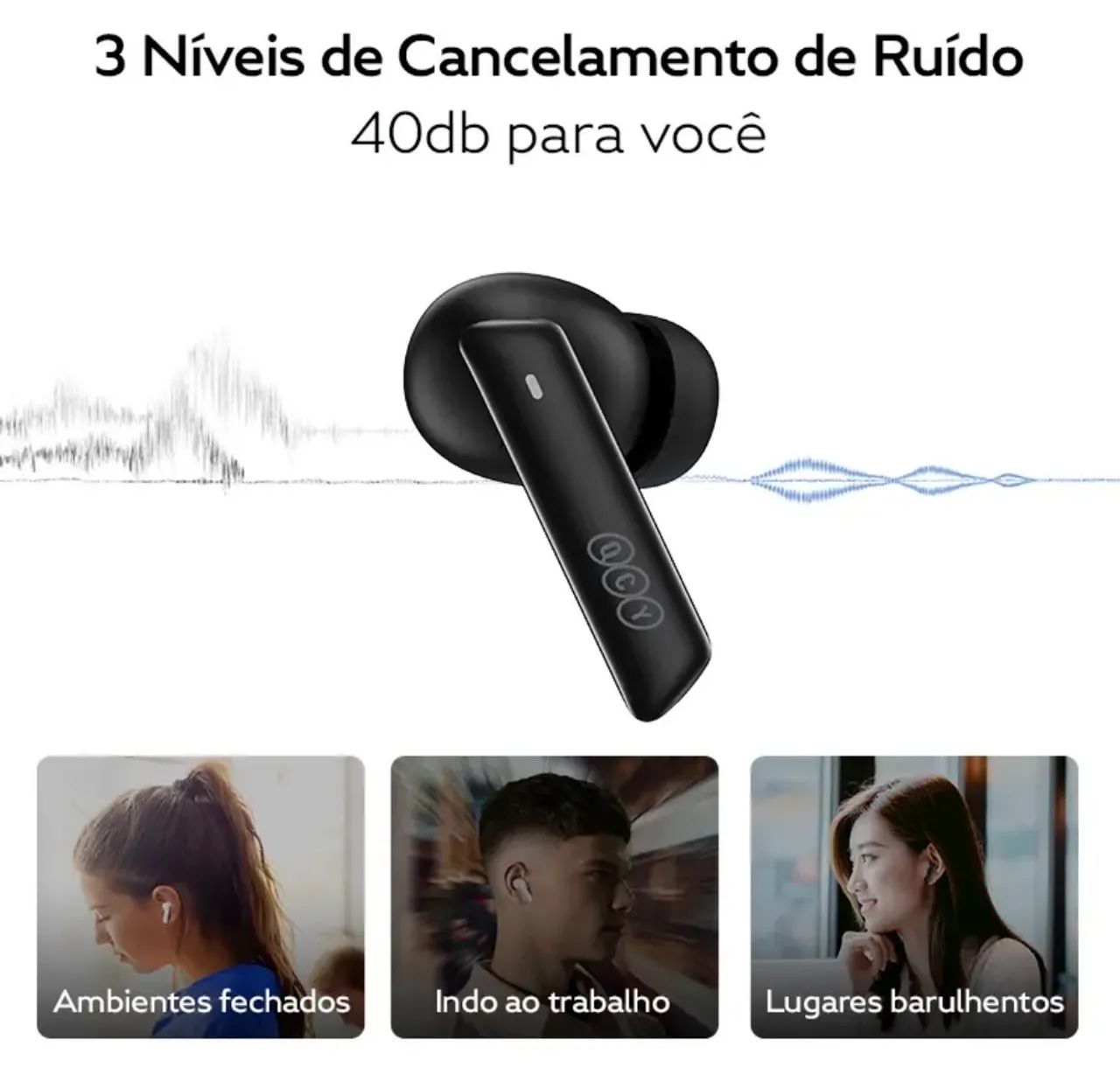 Fone Qcy Ht05 Melobuds Bluetooth 5.2 Com Cancelamento Anc Cor Preto - Foto 3