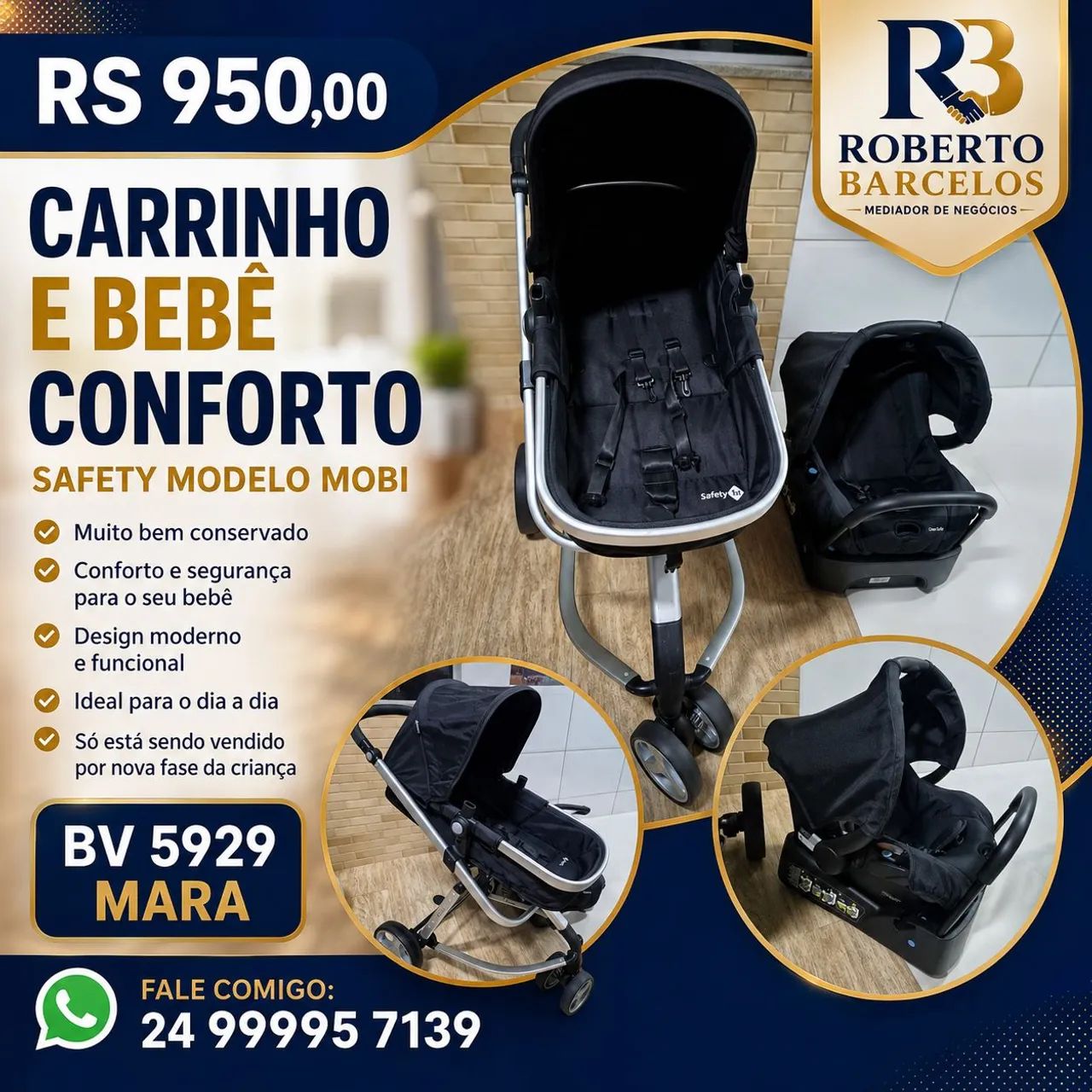 Carrinho e bebê conforto safety Mobi