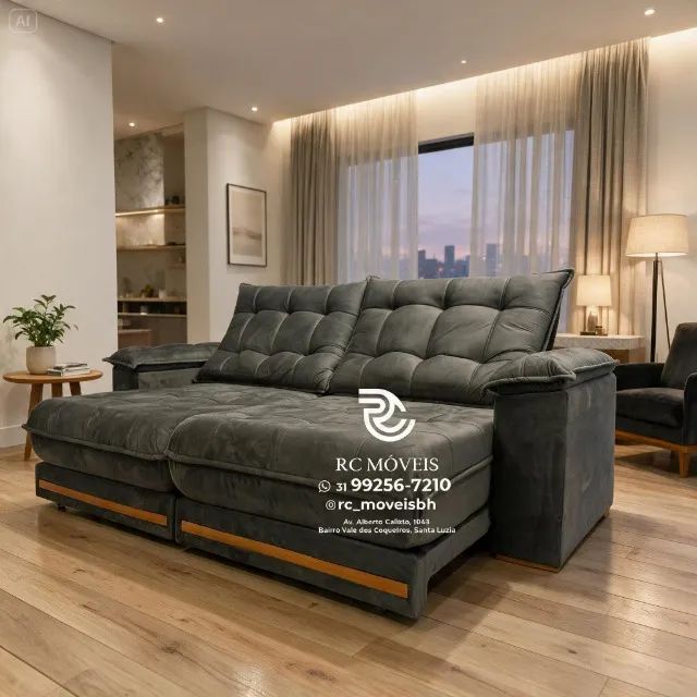 Sofá Retrátil e Reclinável Barcelona Suede Caramelo Molas Ensacadas - Foto 5