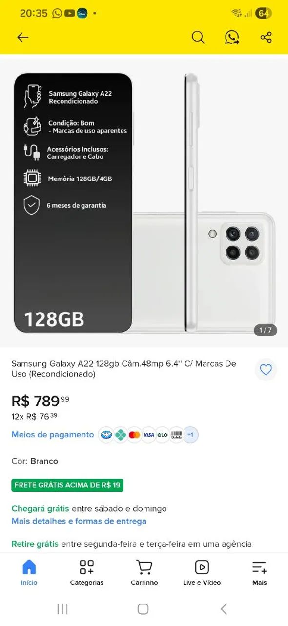 Celular Samsung Galaxy A22 128gb Câmera 48mp 6.4'' - NOVO - Foto 3