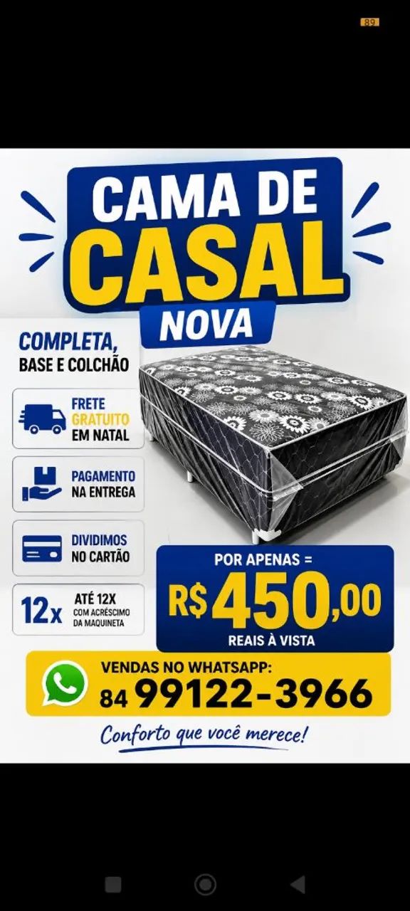 Cama nova, de casal, para roncar seu quarto.