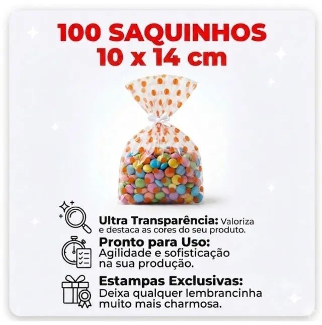 100 Saquinhos 10 Cm X 14 Cm Celofane Incolor Decorado Poli