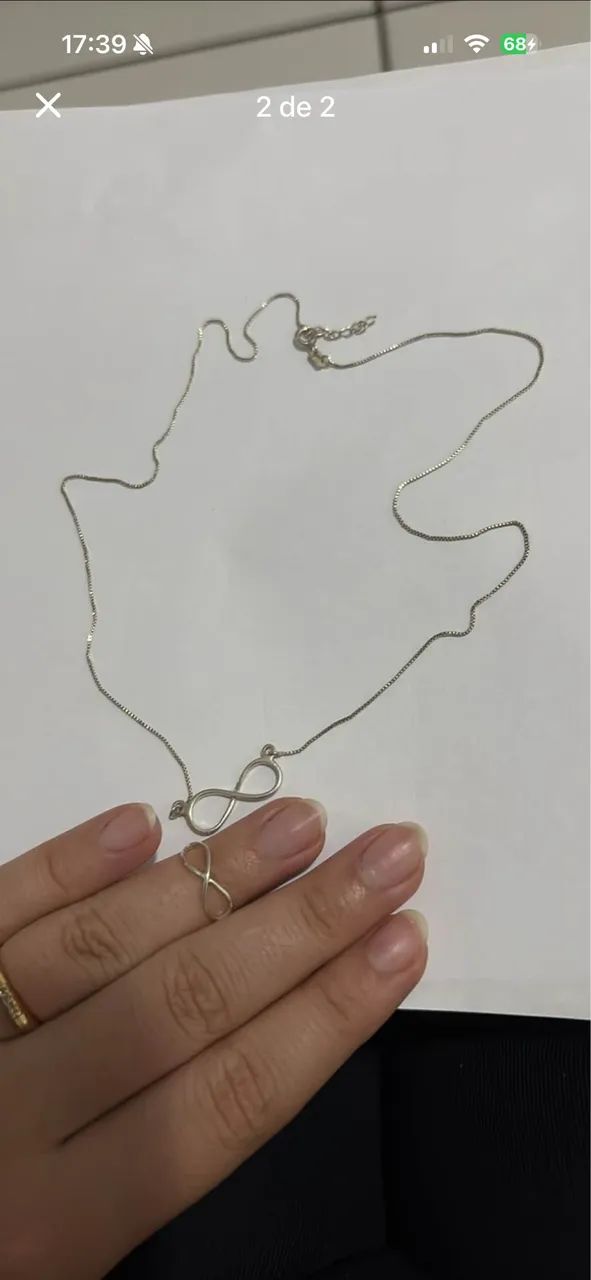 Conjunto de colar e anel de falange símbolo do infinito prata 925