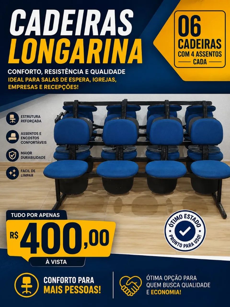 Cadeiras longarina 