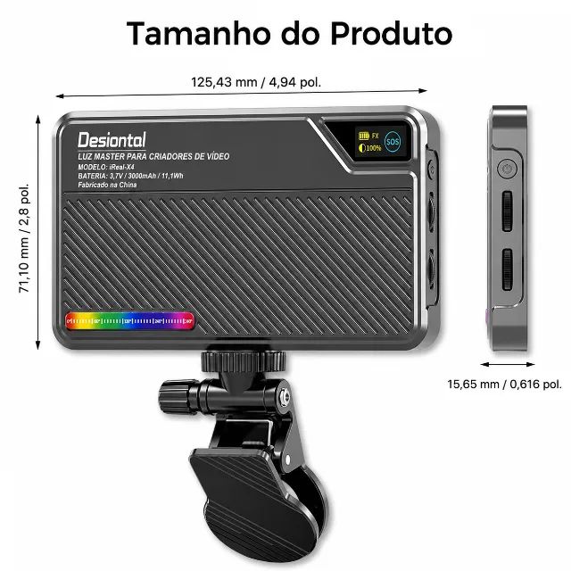 Luz de Vídeo LED RGB Desiontal 3000mAh 12W (Novo) - Foto 4