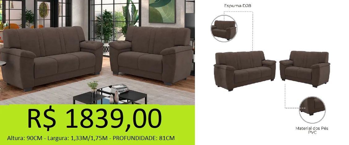 Sofá de 2 e 3 lugares - a pronta entrega 