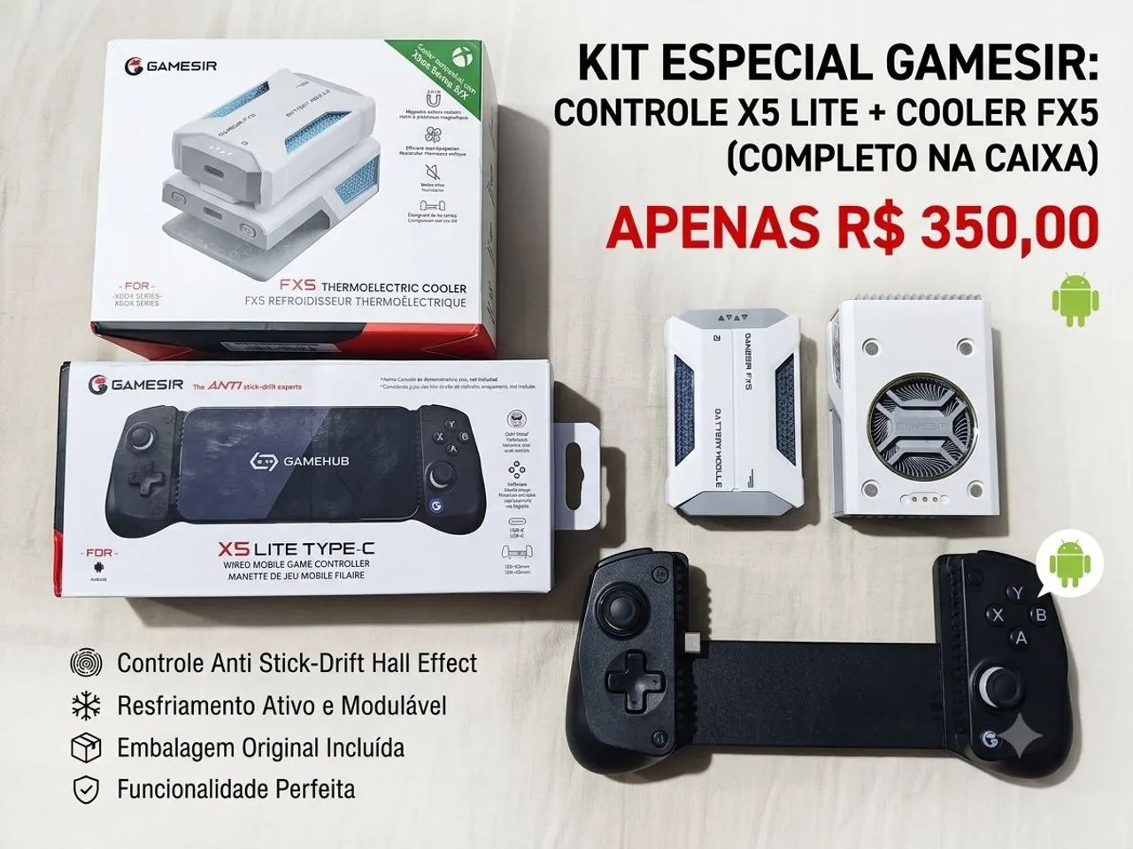 Controle gamesir x5 lite+ cooler FX5 - Peças e Acessórios de Vídeo