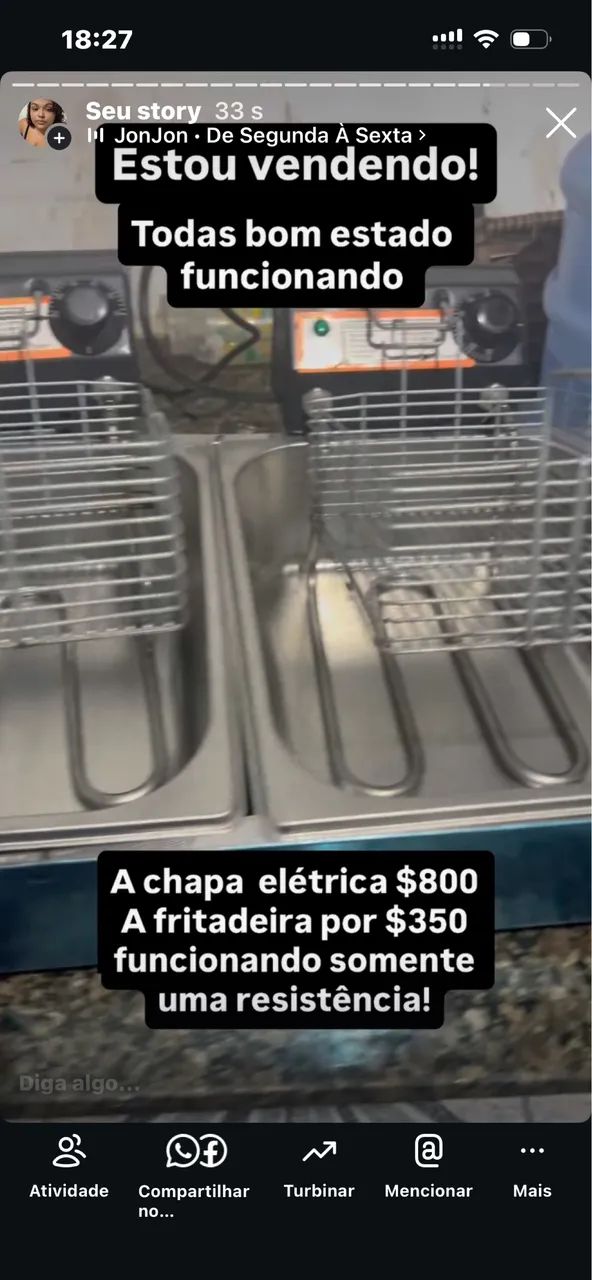 Fritadeira,cilindro e chapa