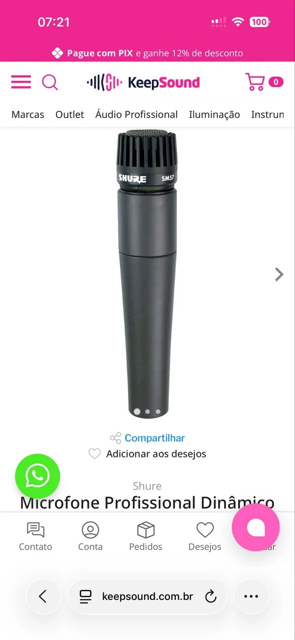 Microfone Profissional Dinâmico Sm 57 Lc - Shure - Foto 5