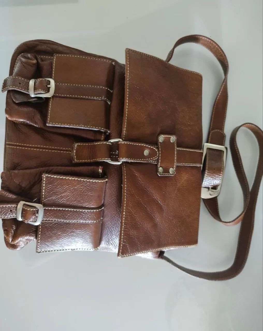 Bolsa de couro legítimo marrom 