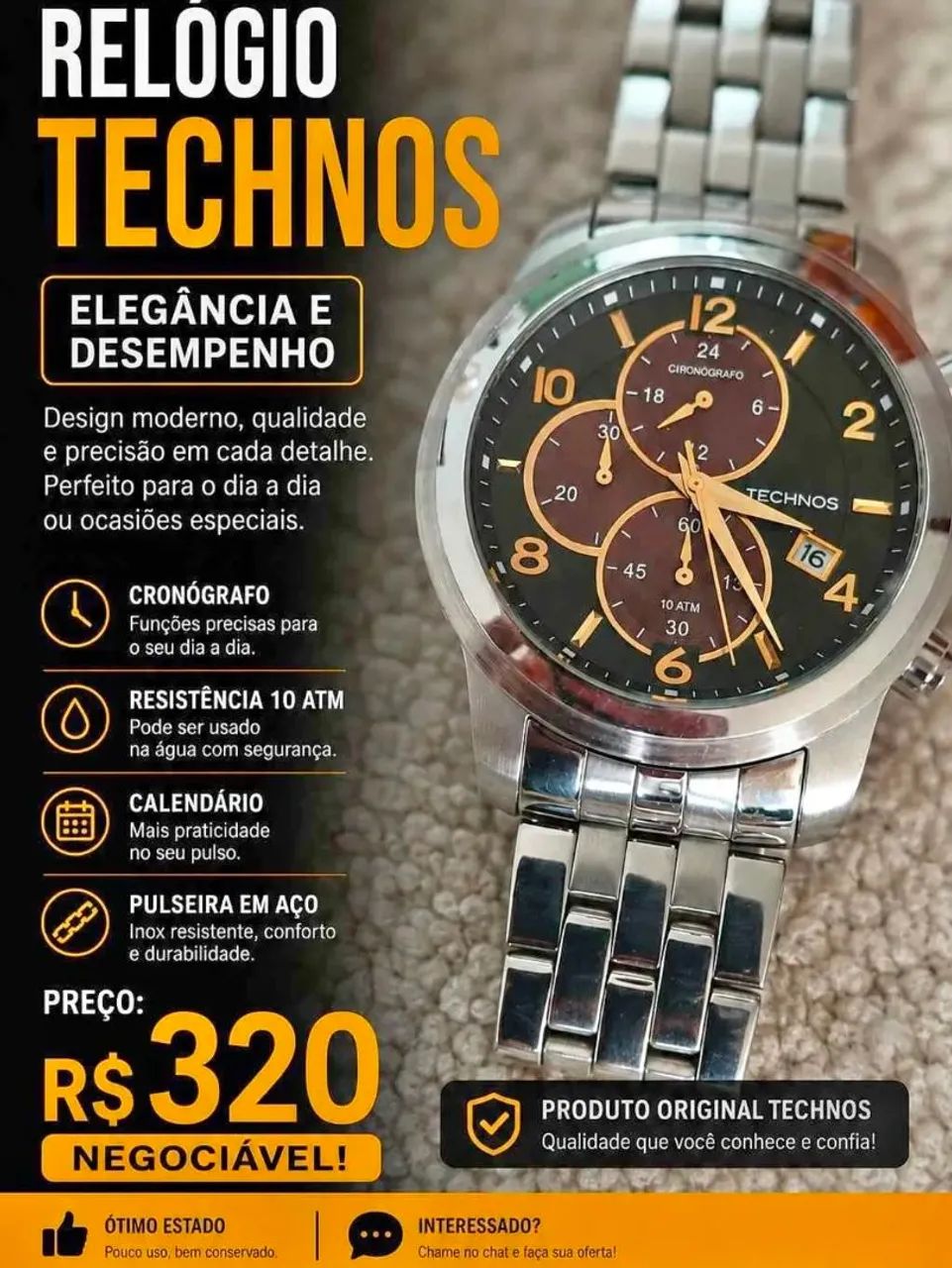 Relógio Technos prata 