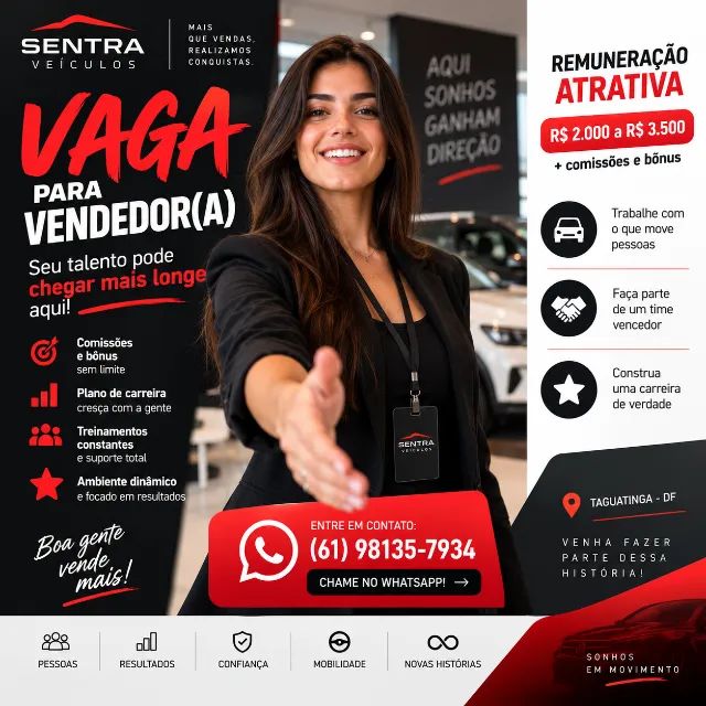 REPRESENTANTE DE VENDAS | CONTRATAÇÃO IMEDIATA