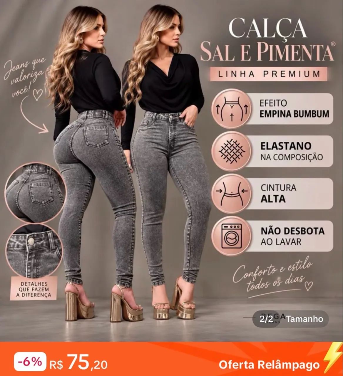 calça skiny preta acizentada 