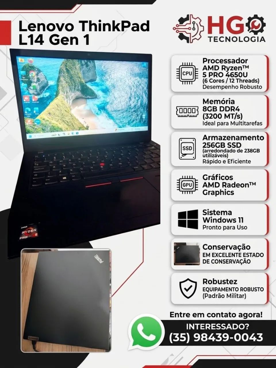 Vendo Notebook Lenovo ThinkPad L14 - Preto - zerado