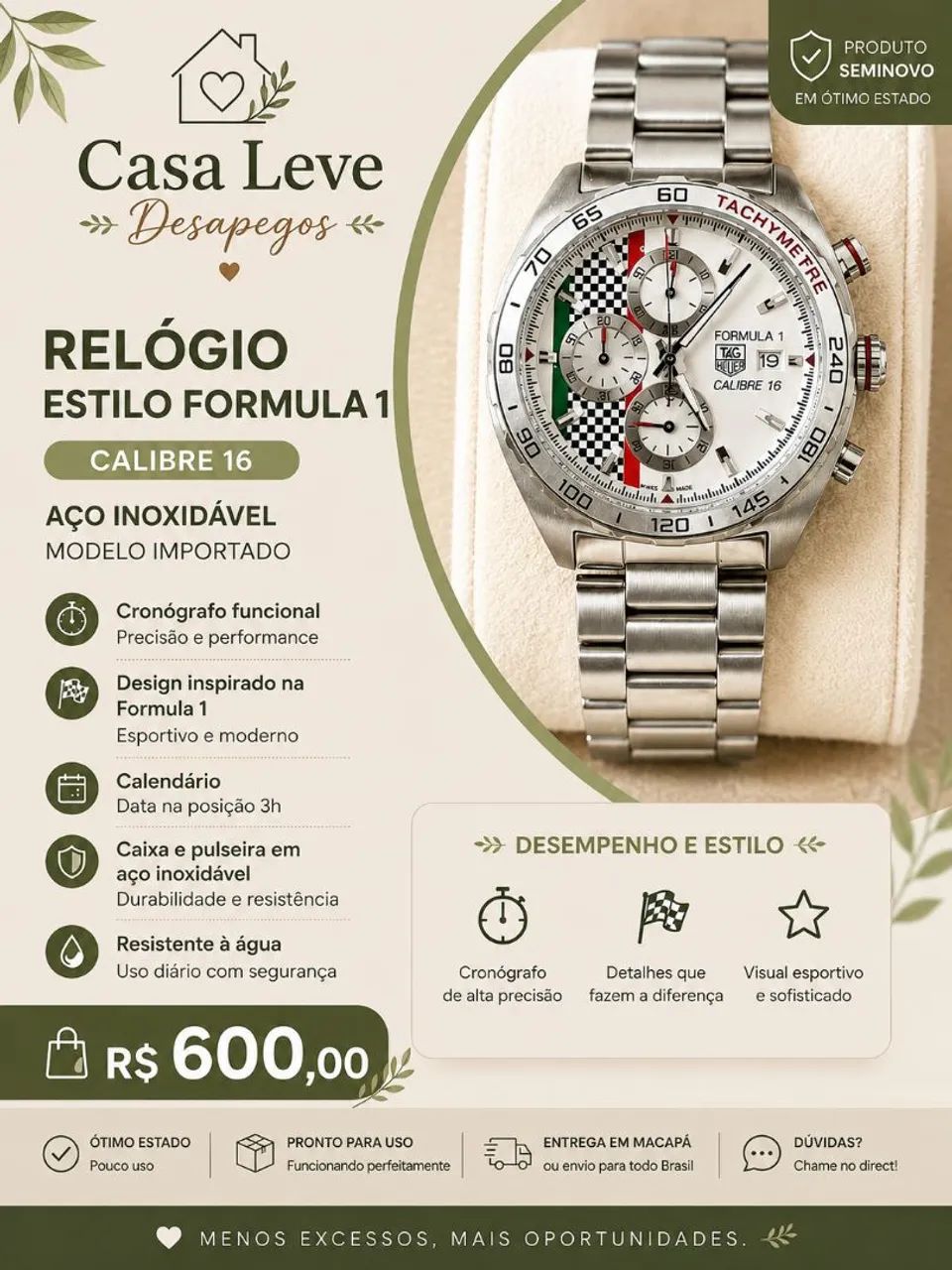 RELÓGIO ESTILO FORMULA 1 ? R$ 600