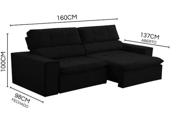 Sofá Retrátil e Reclinável 2 Lugares Preto 