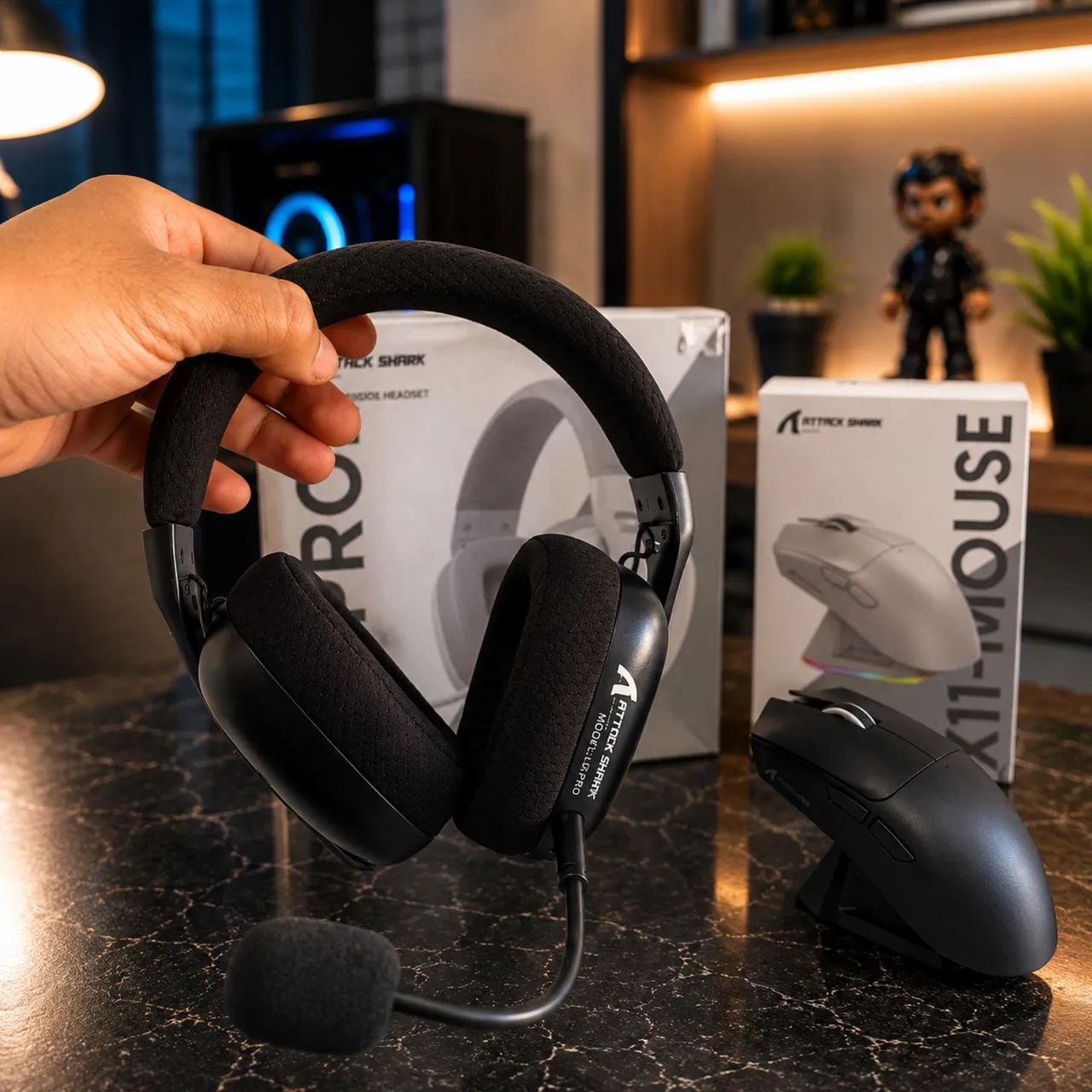 COMBO GAMER ATTACK SHARK L80PRO HEADSET SEM FIO + MOUSE X11 TRI-MODE E BASE MAGNÉTICA RGB - Foto 2