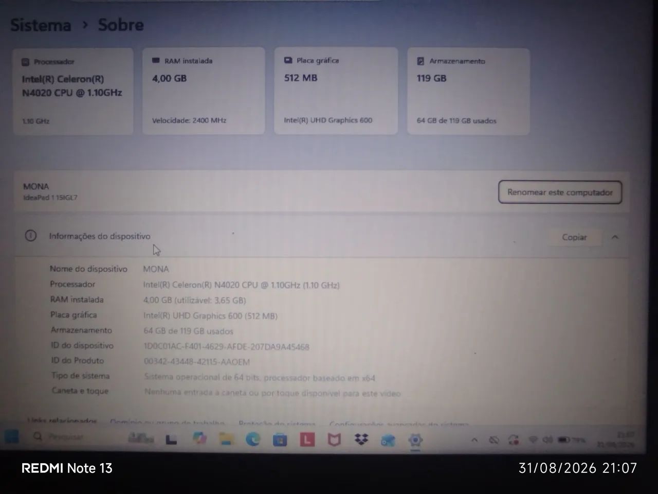 Notebook lenovo 