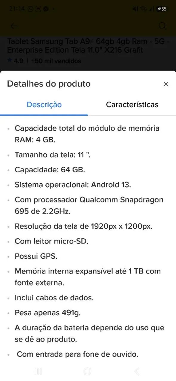 Tablet samsung A9 tela 11" SEM USO - Foto 2