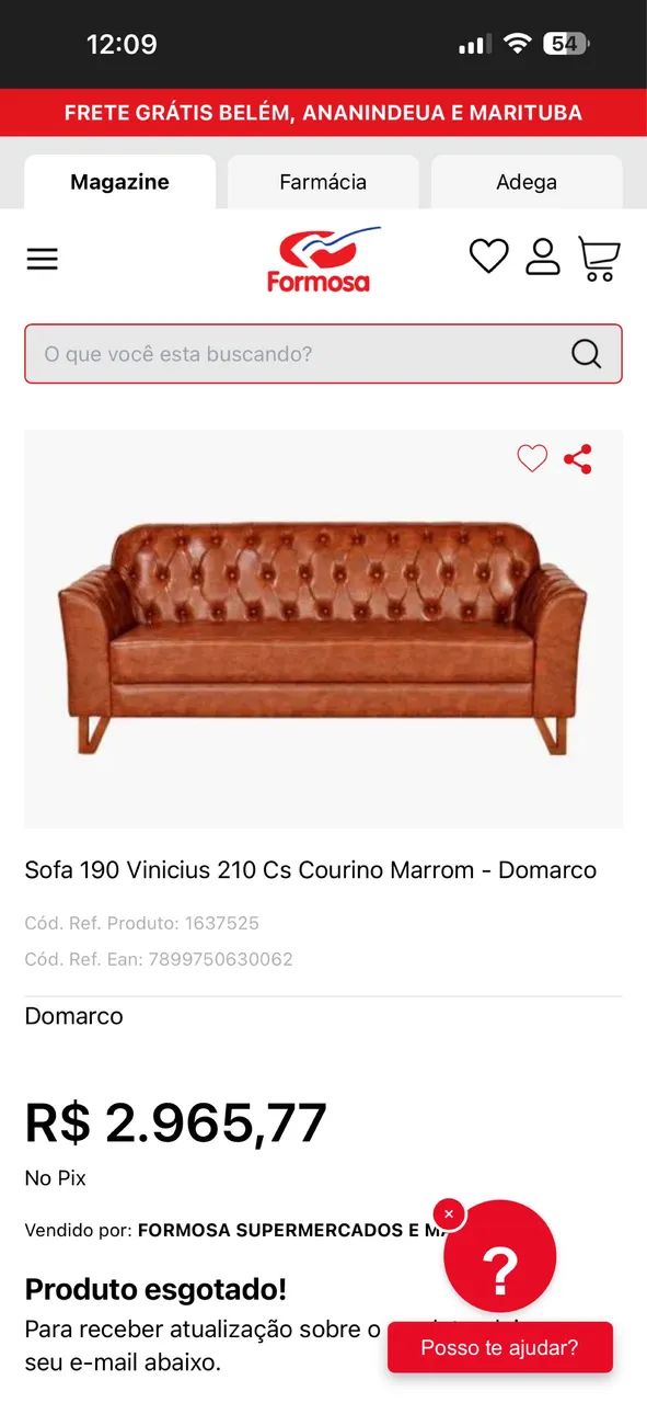 Sofá 190 Vinícius 210 Cs Courino Marrom - Domarco - Foto 3