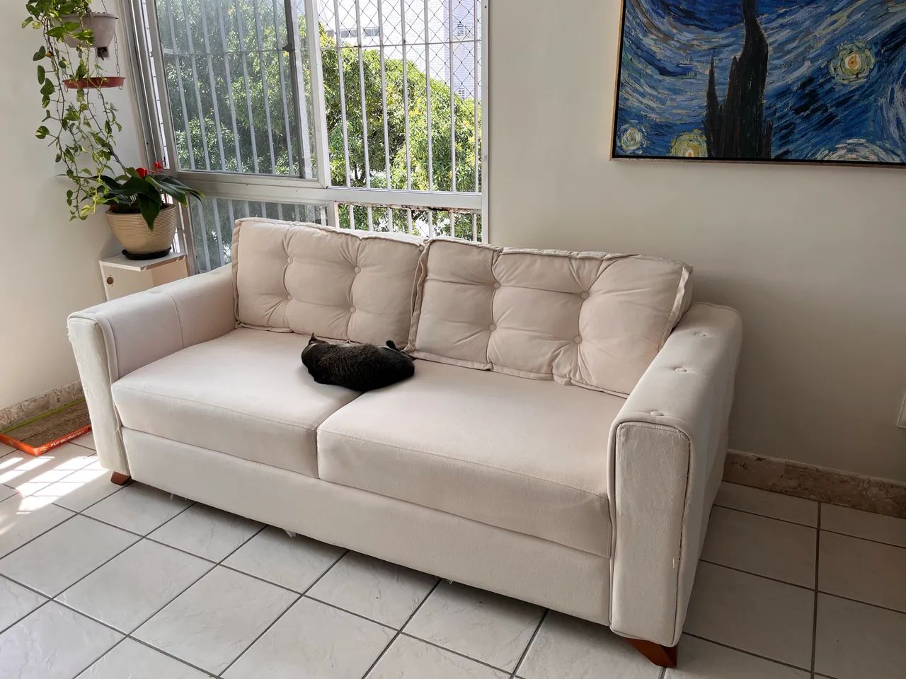 Lindo sofá de 2 lugares em linho OFF-WHITE - Foto 2
